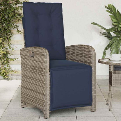 Reclining Garden Chair with Footrest Grey Poly Rattan