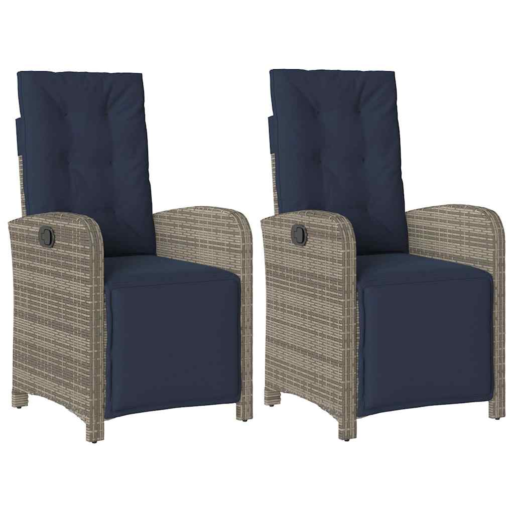 Reclining Garden Chairs 2 pcs with Footrest Grey Poly Rattan