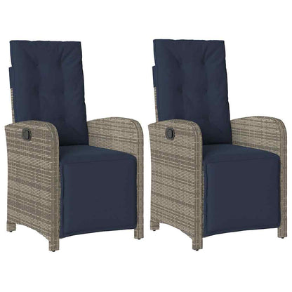 Reclining Garden Chairs 2 pcs with Footrest Grey Poly Rattan