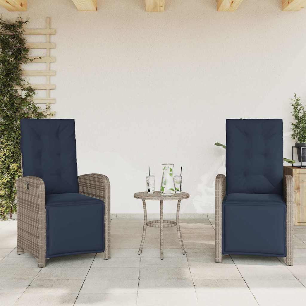 Reclining Garden Chairs 2 pcs with Footrest Grey Poly Rattan