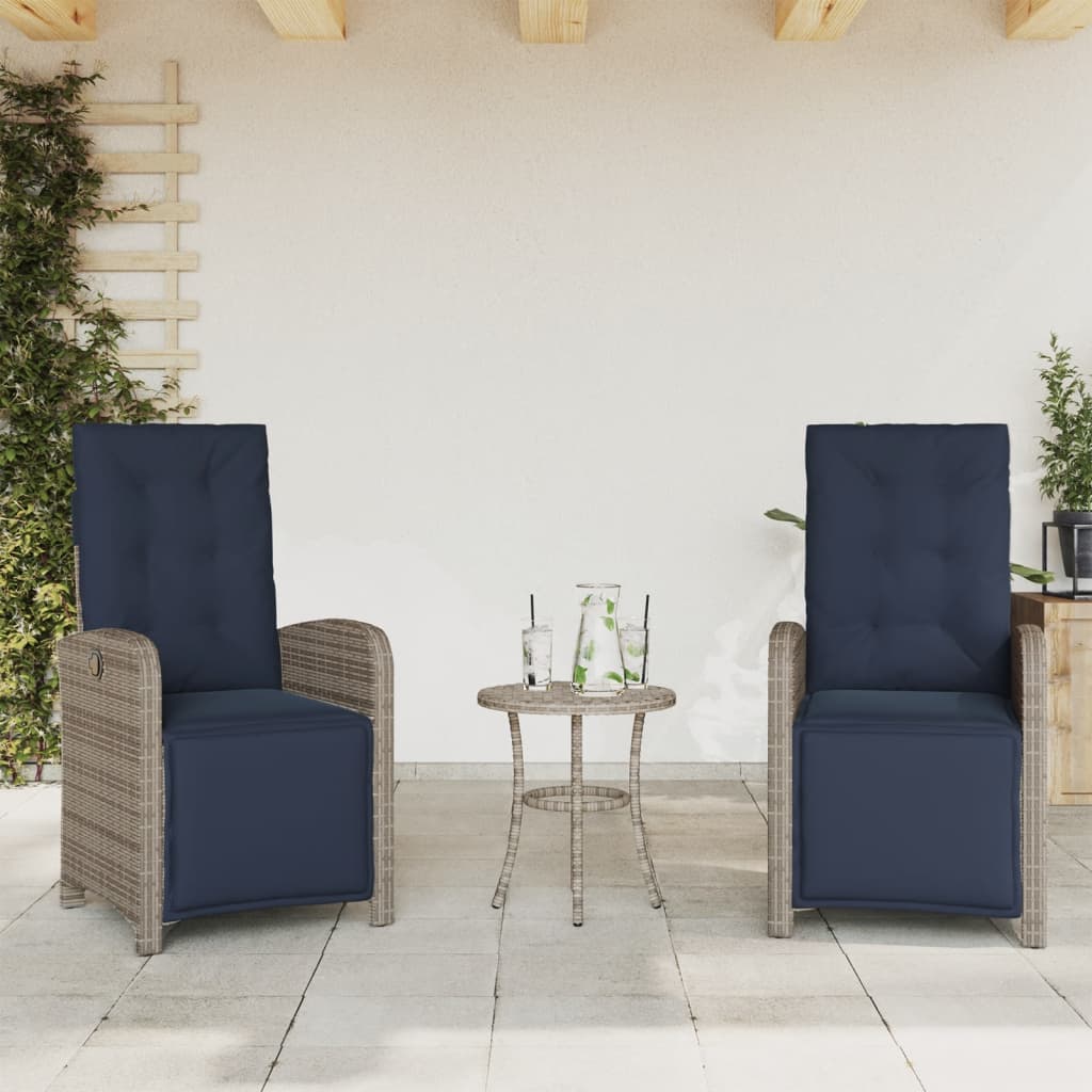 3 Piece Bistro Set with Cushions Grey Poly Rattan