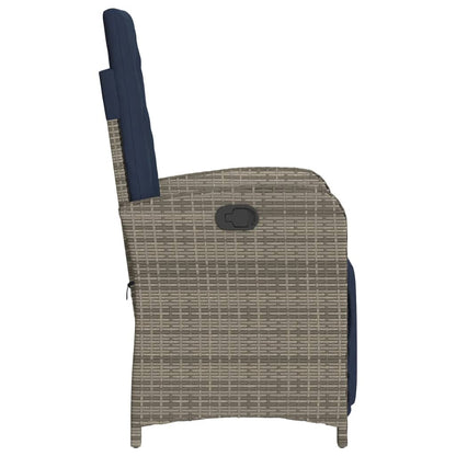 3 Piece Bistro Set with Cushions Grey Poly Rattan