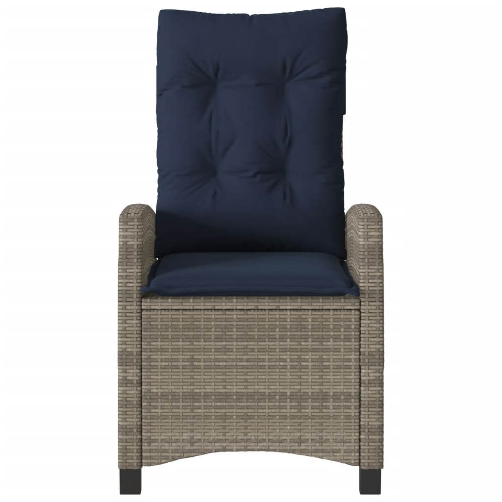 Reclining Garden Chair with Cushions Grey Poly Rattan