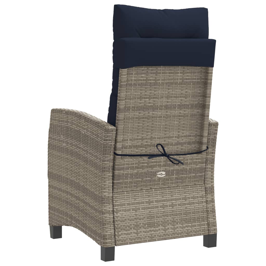 Reclining Garden Chair with Cushions Grey Poly Rattan