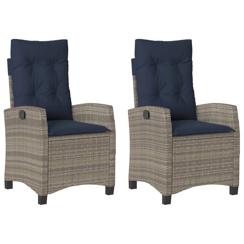Reclining Garden Chairs 2 pcs with Cushions Grey Poly Rattan