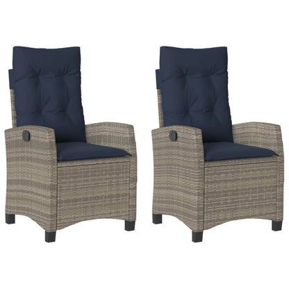 Reclining Garden Chairs 2 pcs with Cushions Grey Poly Rattan