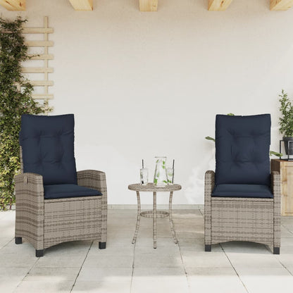 3 Piece Bistro Set with Cushions Grey Poly Rattan
