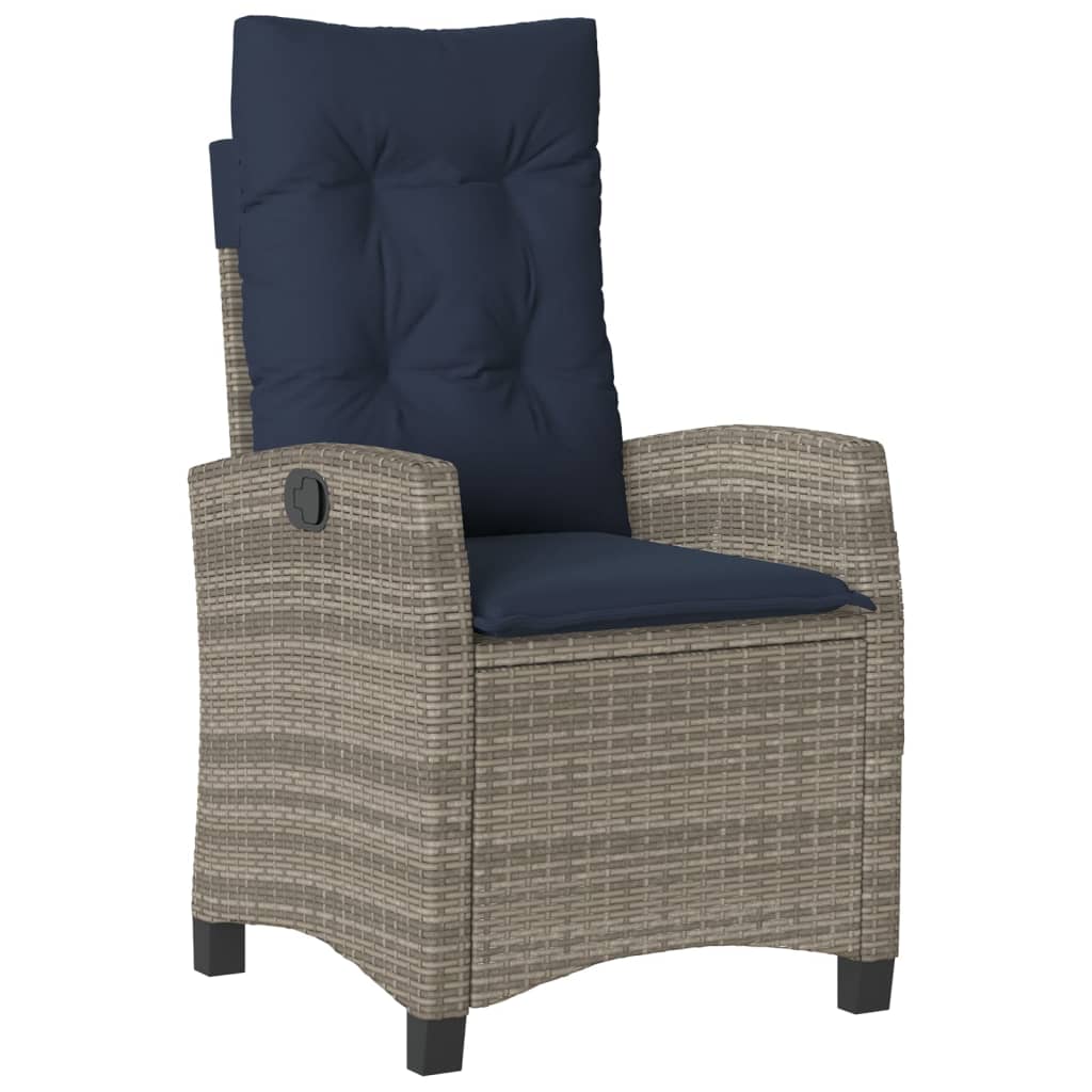 3 Piece Bistro Set with Cushions Grey Poly Rattan