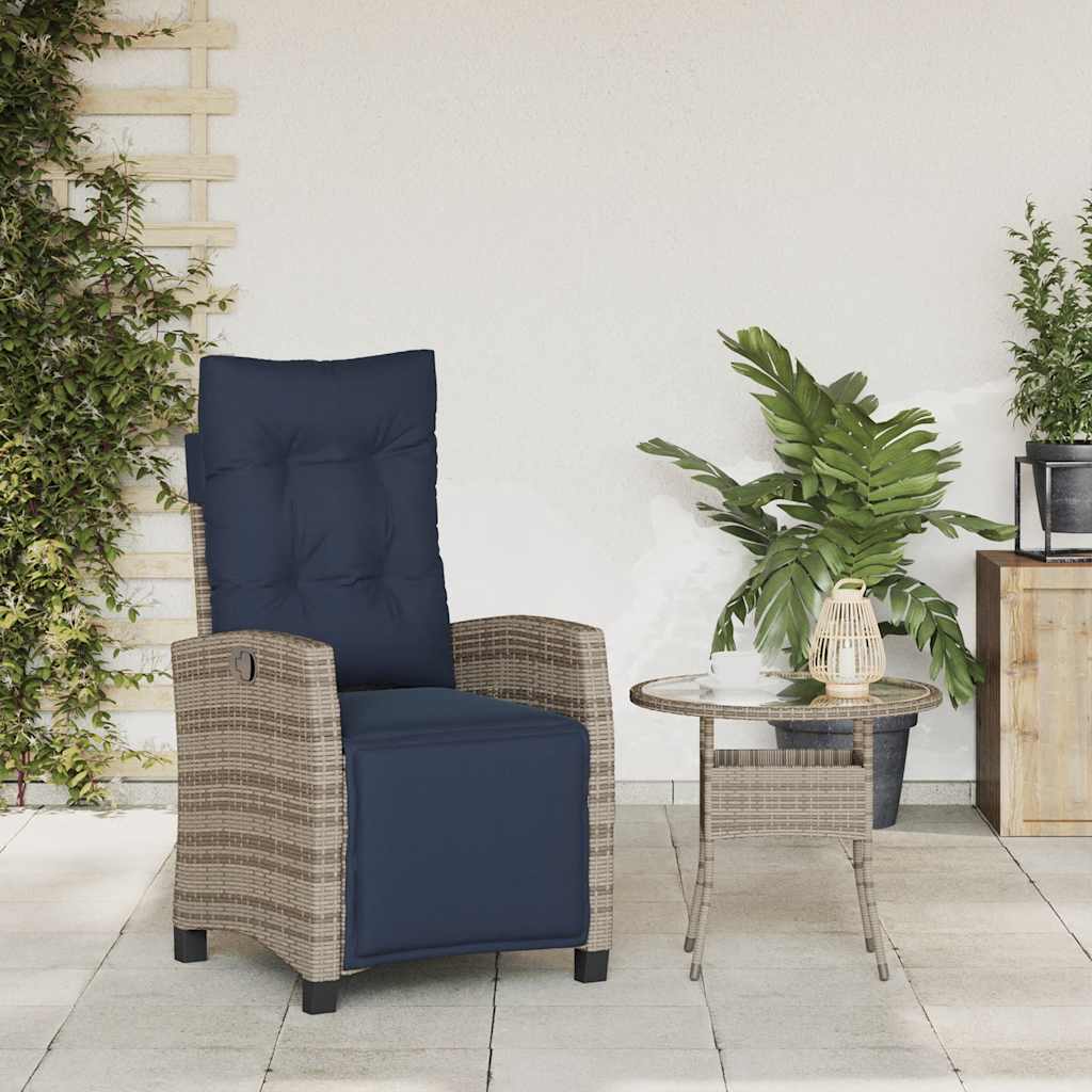 Reclining Garden Chair with Footrest Grey Poly Rattan