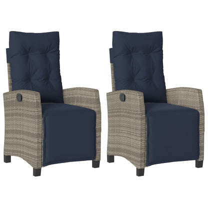 Reclining Garden Chairs 2 pcs with Footrest Grey Poly Rattan