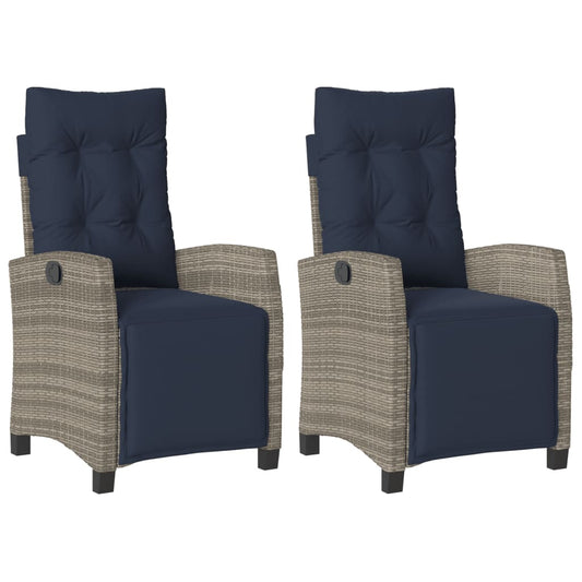 Reclining Garden Chairs 2 pcs with Footrest Grey Poly Rattan