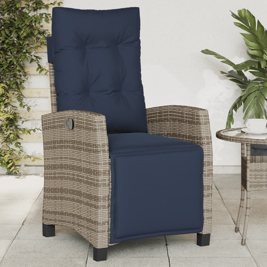 Reclining Garden Chairs 2 pcs with Footrest Grey Poly Rattan