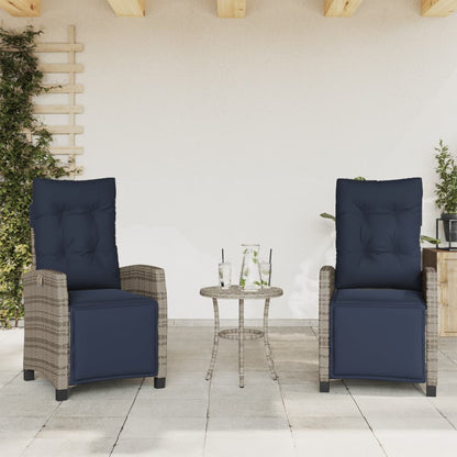 3 Piece Bistro Set with Cushions Grey Poly Rattan
