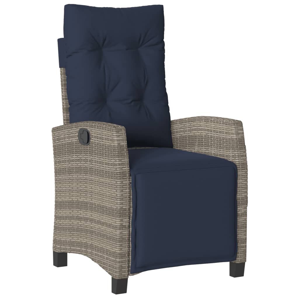 3 Piece Bistro Set with Cushions Grey Poly Rattan