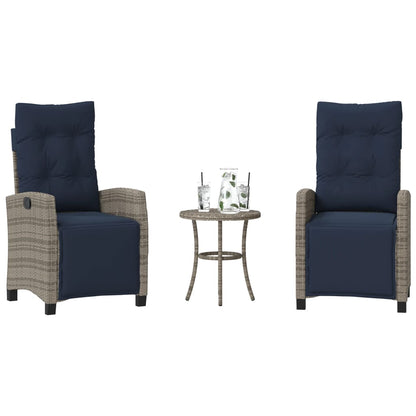 3 Piece Bistro Set with Cushions Grey Poly Rattan