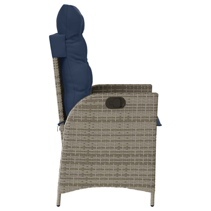 Reclining Garden Chair with Cushions Grey Poly Rattan