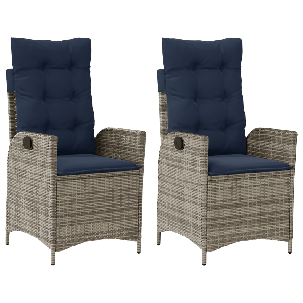Reclining Garden Chairs 2 pcs with Cushions Grey Poly Rattan