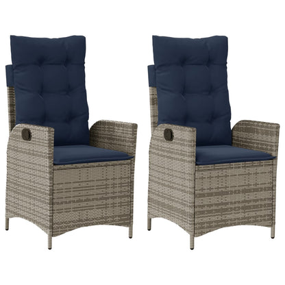 Reclining Garden Chairs 2 pcs with Cushions Grey Poly Rattan