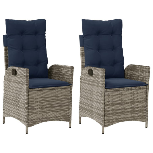 Reclining Garden Chairs 2 pcs with Cushions Grey Poly Rattan