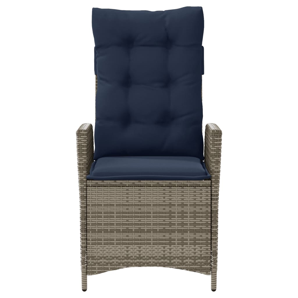 Reclining Garden Chairs 2 pcs with Cushions Grey Poly Rattan