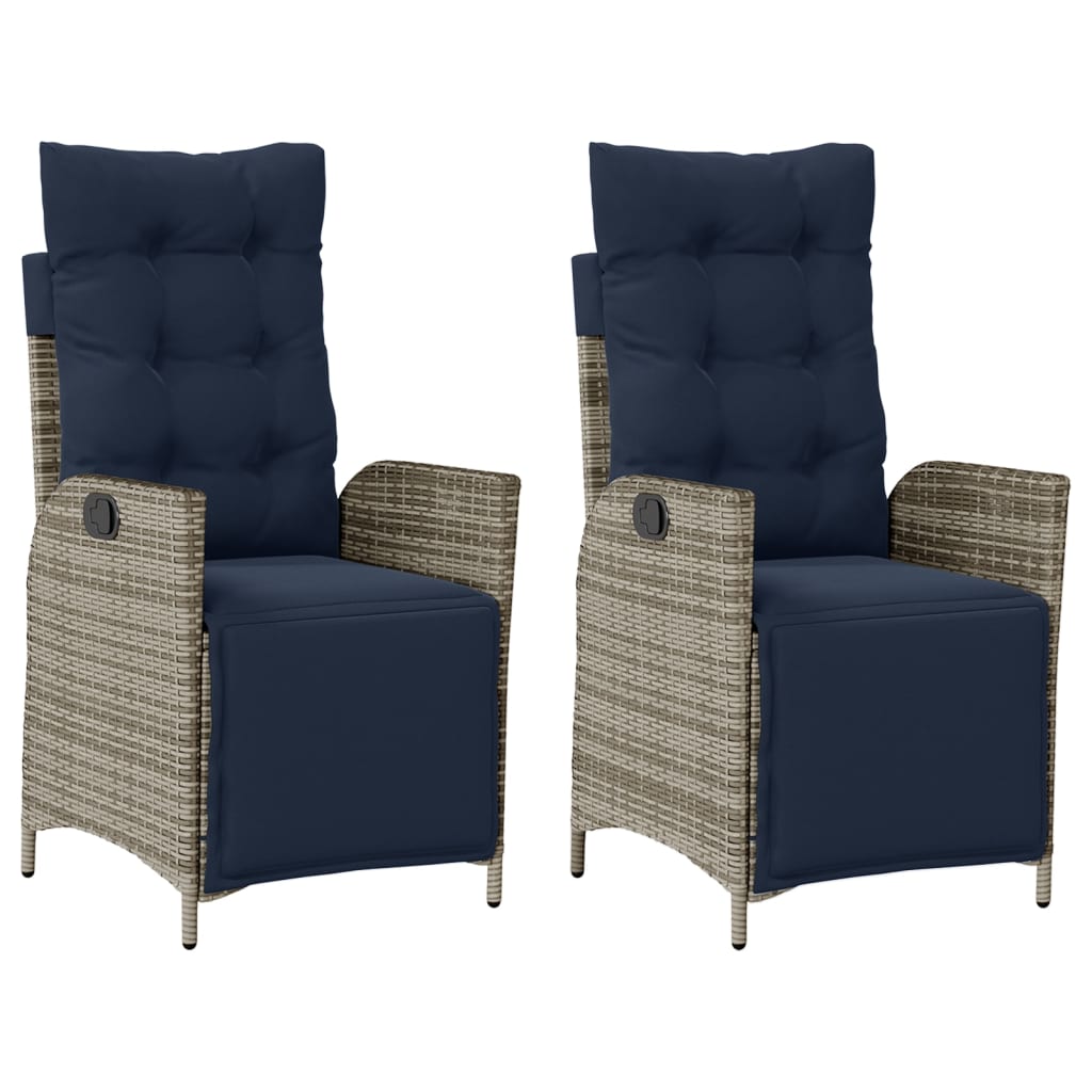 Reclining Garden Chairs 2 pcs with Footrest Grey Poly Rattan