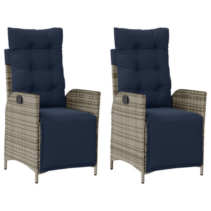 Reclining Garden Chairs 2 pcs with Footrest Grey Poly Rattan