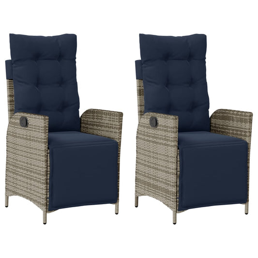 Reclining Garden Chairs 2 pcs with Footrest Grey Poly Rattan