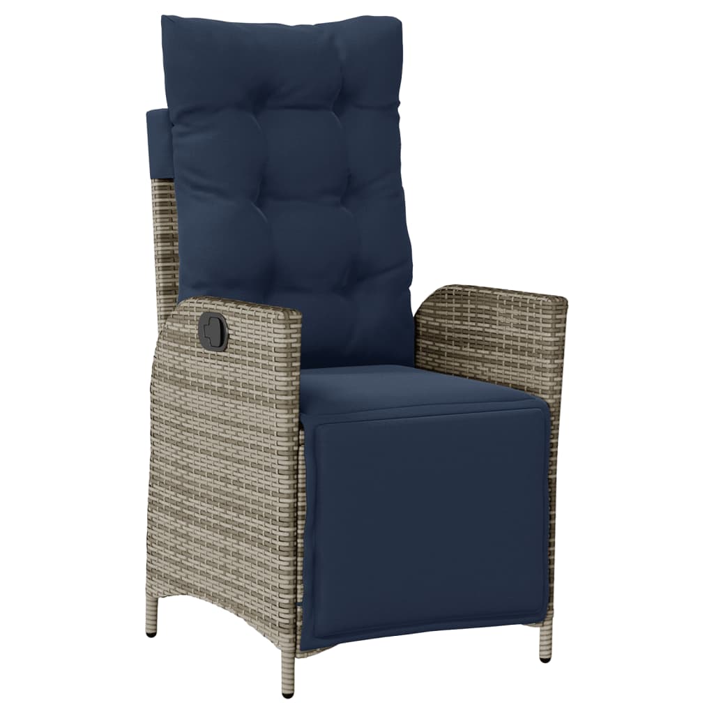 3 Piece Bistro Set with Cushions Grey Poly Rattan