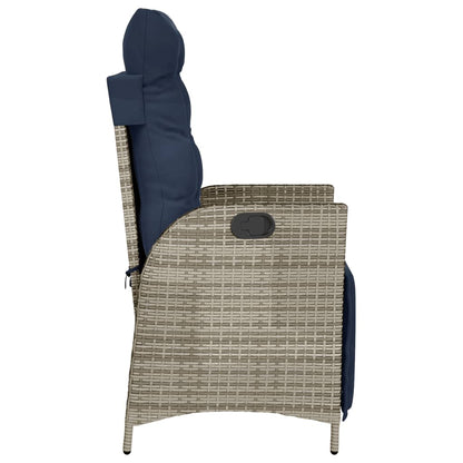 3 Piece Bistro Set with Cushions Grey Poly Rattan