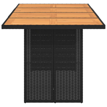 Garden Table with Acacia Wood Top Black 190x80x74cm Poly Rattan
