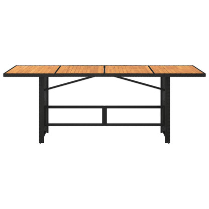 Garden Table with Acacia Wood Top Black 190x80x74cm Poly Rattan