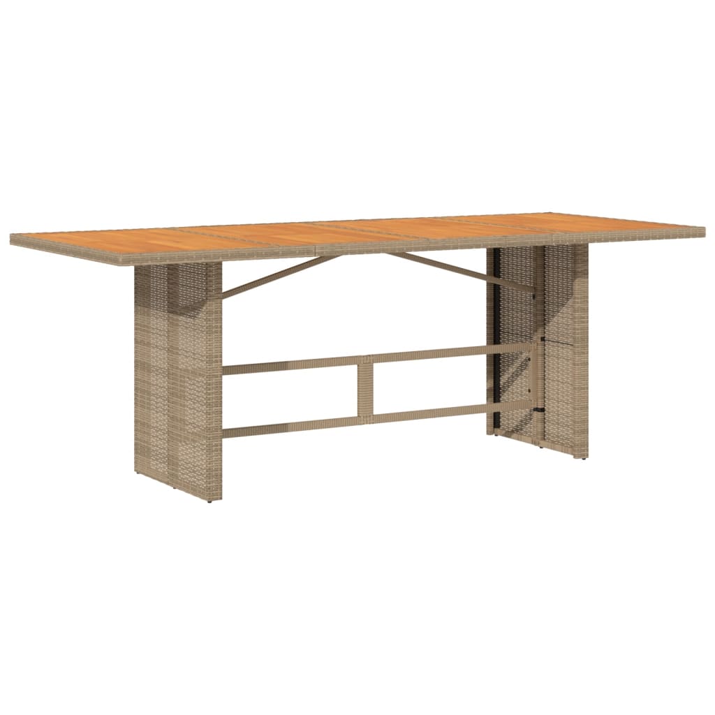 Garden Table with Acacia Wood Top Beige 190x80x74cm Poly Rattan