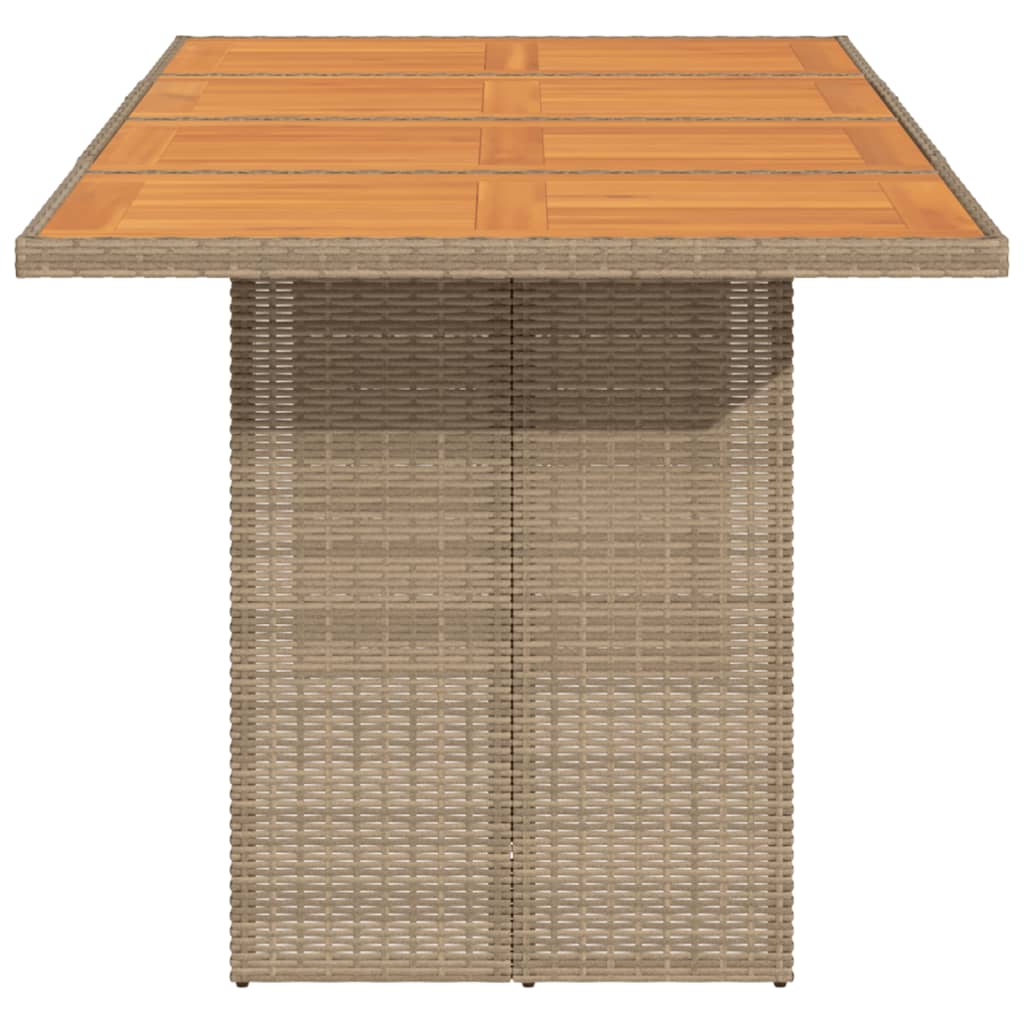 Garden Table with Acacia Wood Top Beige 190x80x74 cm Poly Rattan