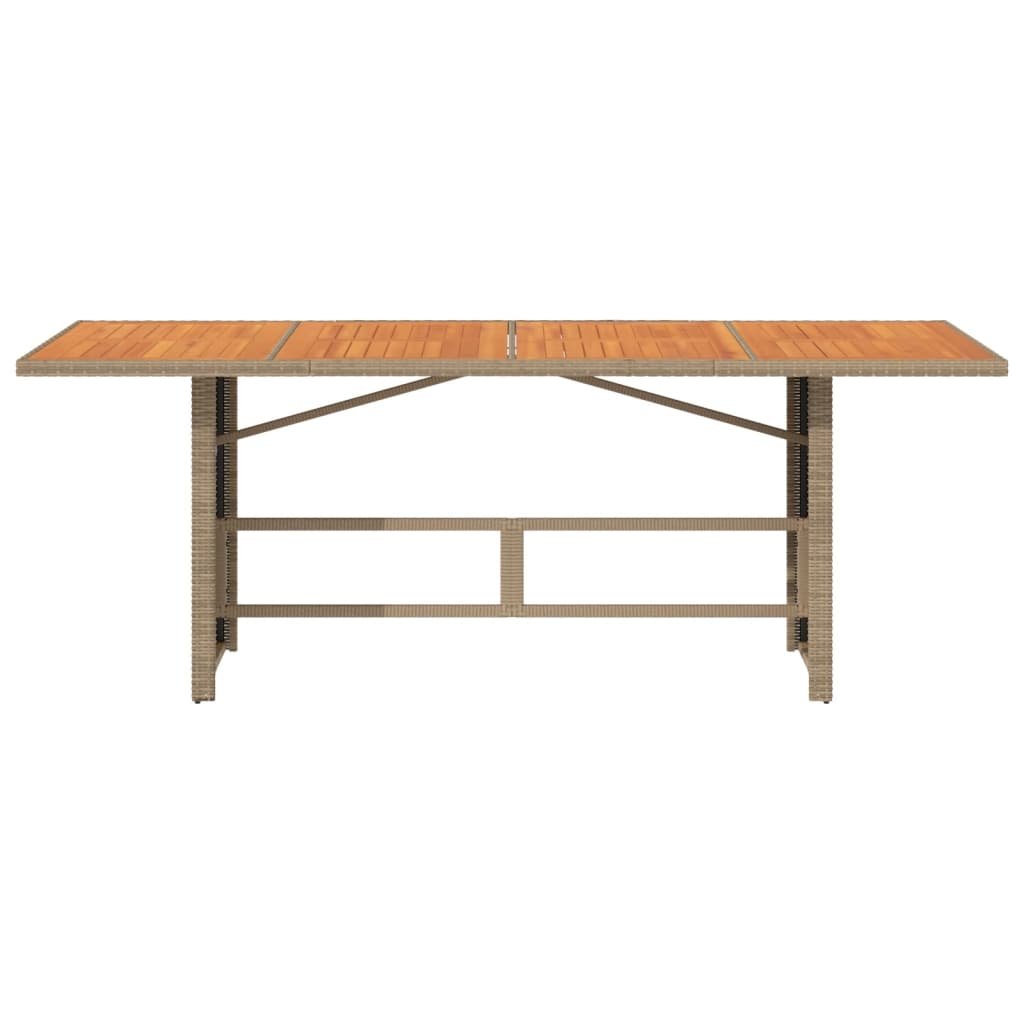 Garden Table with Acacia Wood Top Beige 190x80x74cm Poly Rattan