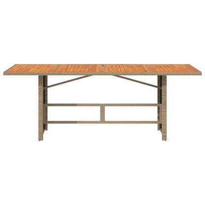 Garden Table with Acacia Wood Top Beige 190x80x74cm Poly Rattan