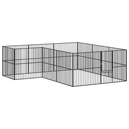 Dog Playpen 12 Panels Black Galvanised Steel