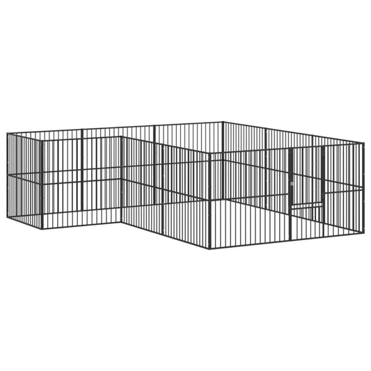 Dog Playpen 12 Panels Black Galvanised Steel