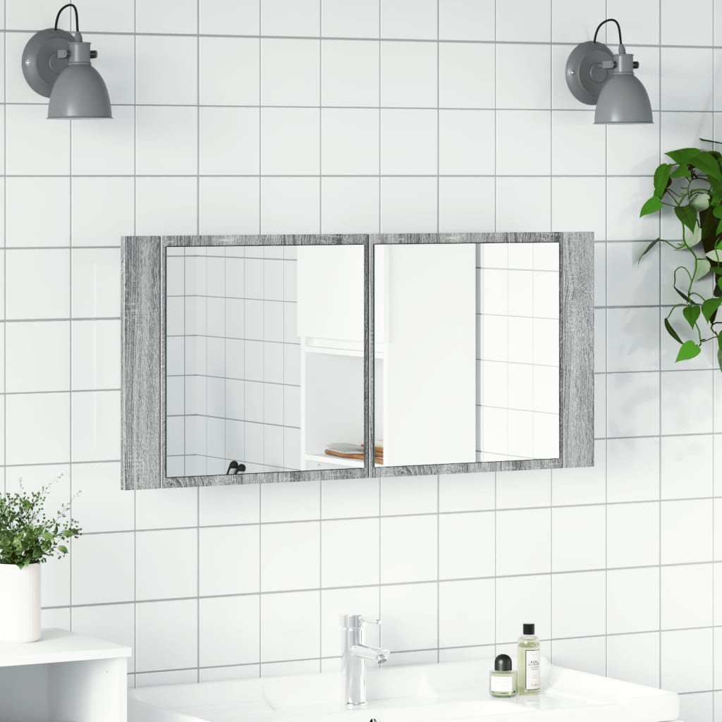 LED Bathroom Mirror Cabinet Grey Sonoma 100x12x45 cm