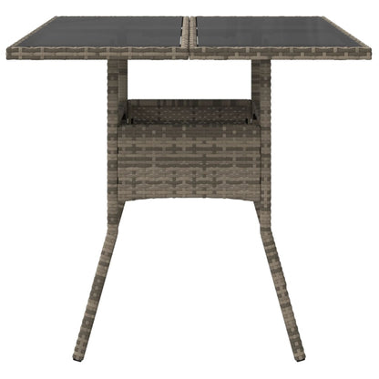 Garden Table with Glass Top Grey 80x80x75 cm Poly Rattan