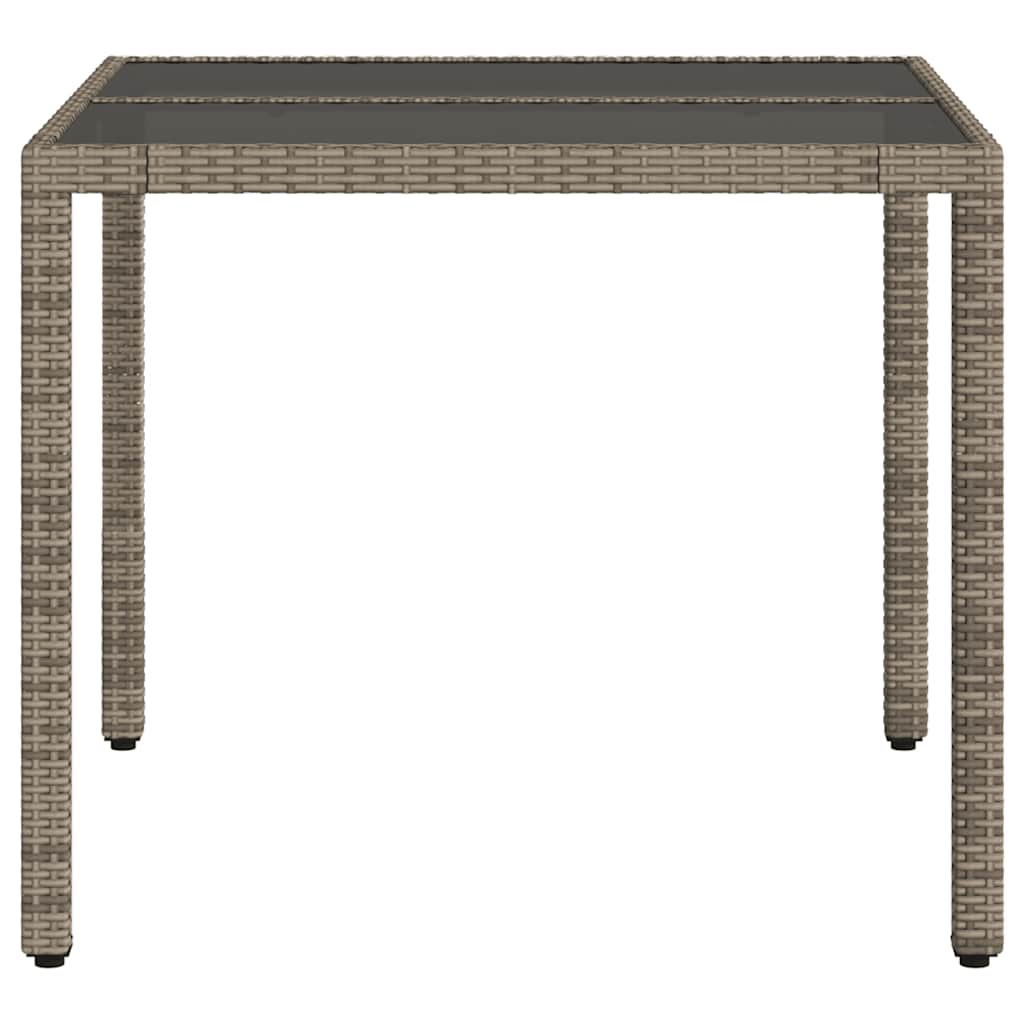 Garden Table with Glass Top Grey 90x90x75 cm Poly Rattan