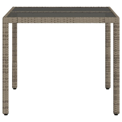 Garden Table with Glass Top Grey 90x90x75 cm Poly Rattan