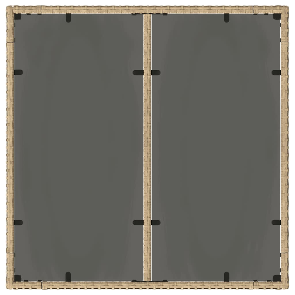 Garden Table with Glass Top Beige 90x90x75 cm Poly Rattan