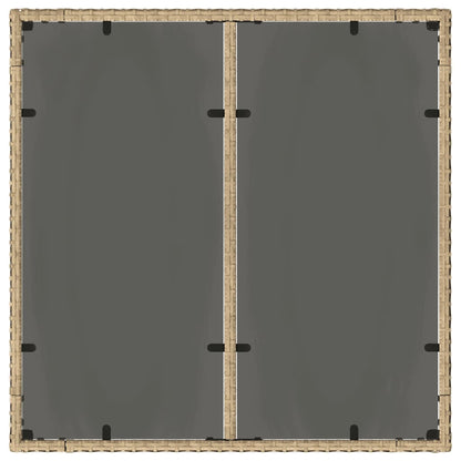 Garden Table with Glass Top Beige 90x90x75 cm Poly Rattan