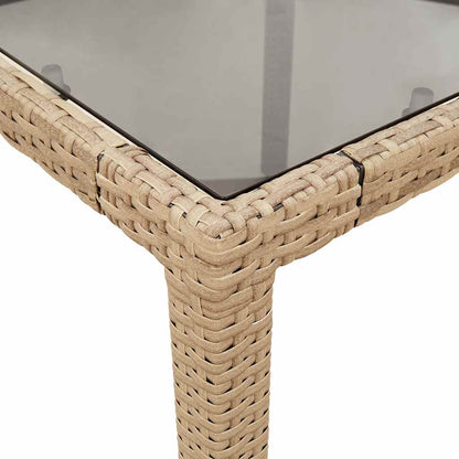 Garden Table with Glass Top Beige 90x90x75 cm Poly Rattan