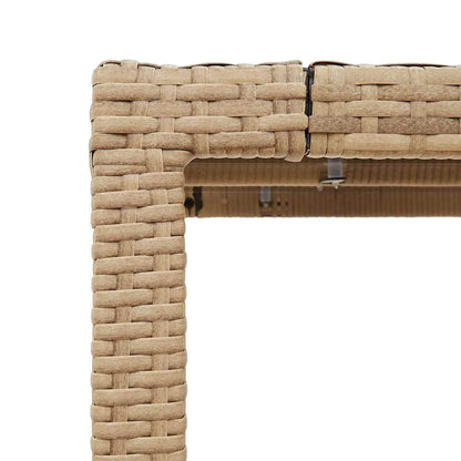 Garden Table with Glass Top Beige 90x90x75 cm Poly Rattan