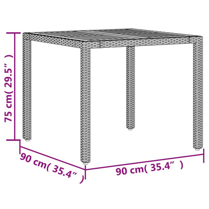 Garden Table with Acacia Wood Top Black 90x90x75 cm Poly Rattan