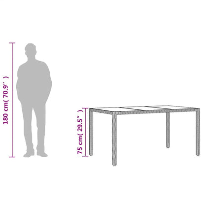 Garden Table with Glass Top Brown 150x90x75 cm Poly Rattan