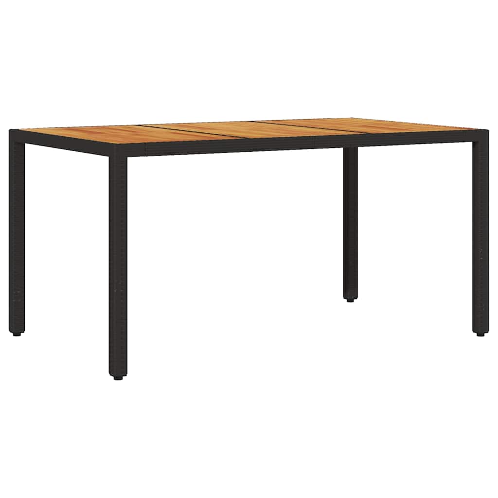 Garden Table with Acacia Wood Top Black 150x90x75cm Poly Rattan