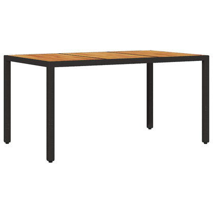 Garden Table with Acacia Wood Top Black 150x90x75cm Poly Rattan