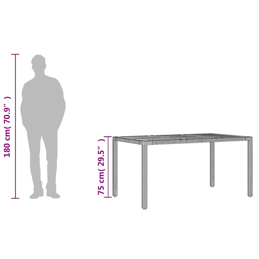 Garden Table with Acacia Wood Top Black 150x90x75cm Poly Rattan
